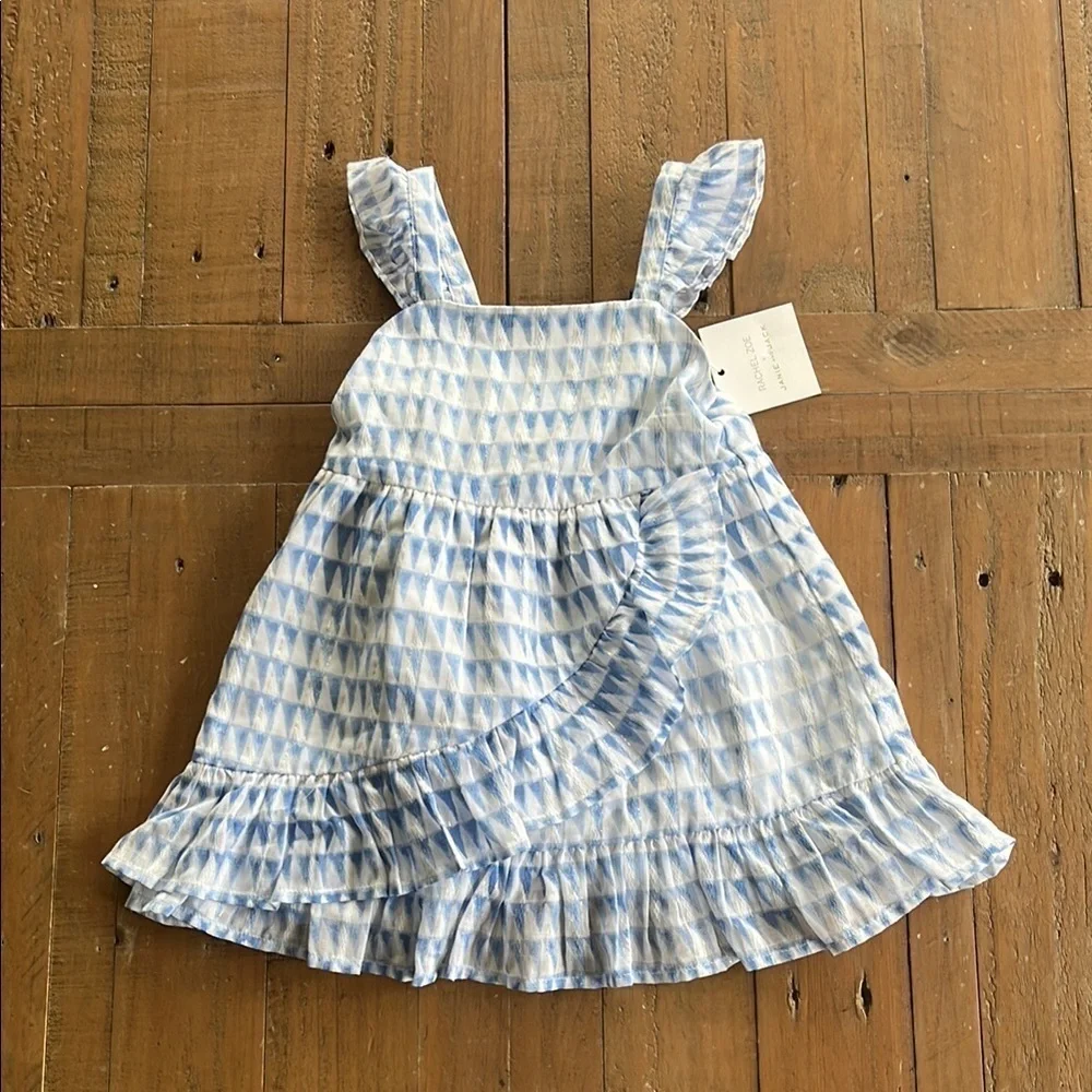 Janie and Jack x Rachel Zoe blue geometric metallic ruffle dress nwt